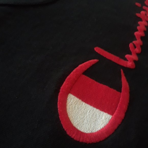 Vintage Champion T Shirt Embroidered Logo Large Black Tee - Picture 4 of 7